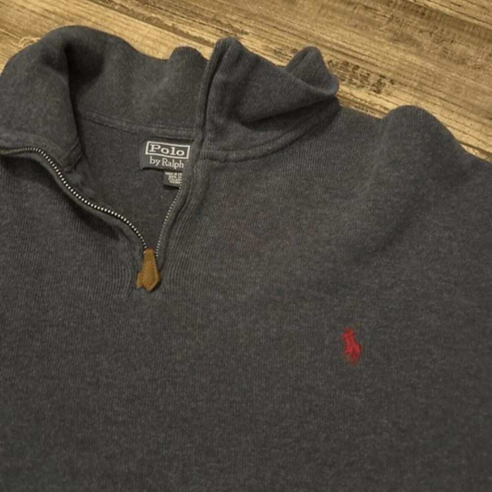 Polo Ralph Lauren Mens XXL Pullover 1/4 Zip 100% Cotton Knit Sweater Gray - Picture 3 of 7